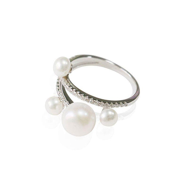 Hot Sale Good Quality Plated Brass Irregular Imitation Pearl Zircon Ring