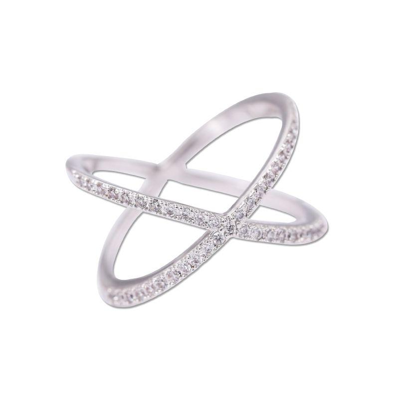 Fashion Classic X Shape Exquisite Zircon Brass Ring