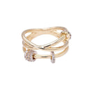 Women Unique Multilayer Crossing Design Plated Brass Zircon Ring