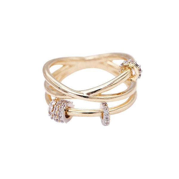Women Unique Multilayer Crossing Design Plated Brass Zircon Ring