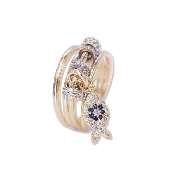 New Design Creative Running Fish Design Women Multilayer Zircon Ring