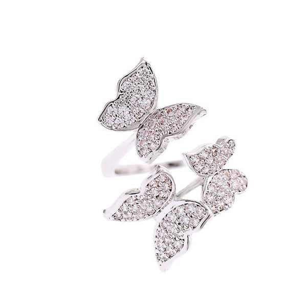 Hot Sale Exquisite Zircon Butterfly Pattern Women Adjustable Brass Ring