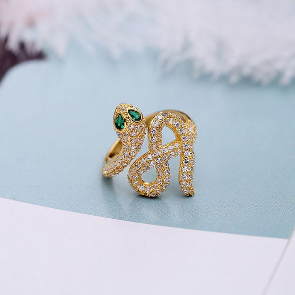 Hot Sale Fashion Women Snake Pattern Colored Gemstone Zircon Ring