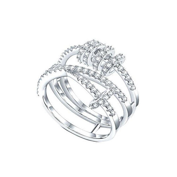 Hot Sale Multilayer Crossing Design Running Zircon Lucky Ring