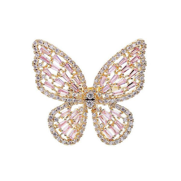 Exquisite Women Butterfly Pattern Rhinestone Decor Adjustable Ring
