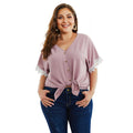 Casual Women Plus Size Solid Color Casual Lace Fringed Buttoned Blouse