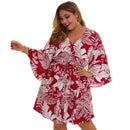 Casual Summer Unique Leaf Print Flare Sleeve Women Plus Size Loose Dress