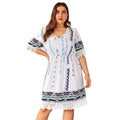 Fashion Bohemian Style Women Plus Size Casual Tassel Decor Graphic Print Dress