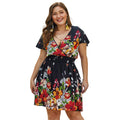 Creative Ethnic Style Unique Flower Print Short-sleeve Plus Size Wrap Dress