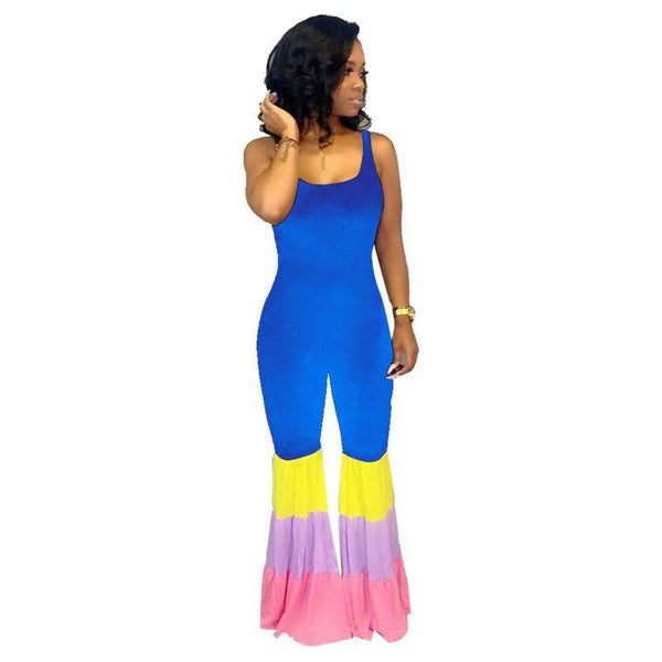 Women Unique Color Blocking Layered Design Neon Color Jumpsuits