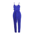 Women Casual Solid Color Unique Frilled Waistline Belted Slip Jumpsuits