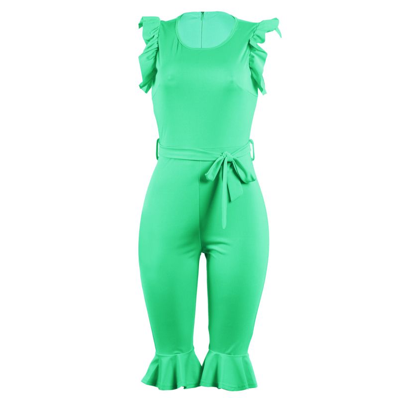 Casual Solid Color Ruffled Design Women Rompers