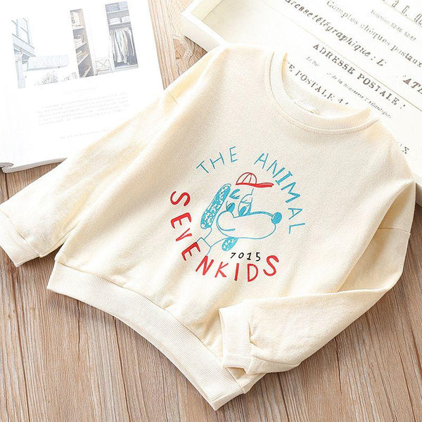 Kids Cute Dog Letter Print Long Sleeves Round Neck Tops