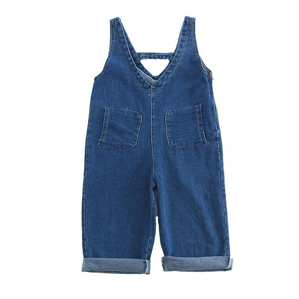 Kids Solid Color Stylish Denim Overalls