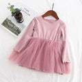 Girls Stripes Print Long Sleeves Patchwork Tutu Dress