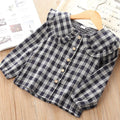 Fashion Girls Plaid Print Long Sleeves Peter Pan Collar Button Blouse