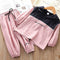 2 Pcs Girls Color Blocking Long Sleeves Casual Sports Hoodies And Pants