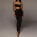 Hot Sale Two-piece Sexy Women Cropped Camis Tight Midi Skirt Set