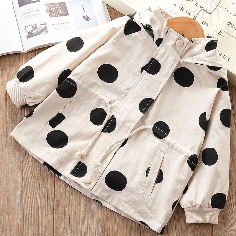 Girls Dot Print Long Sleeves Hooded Casual Jackets