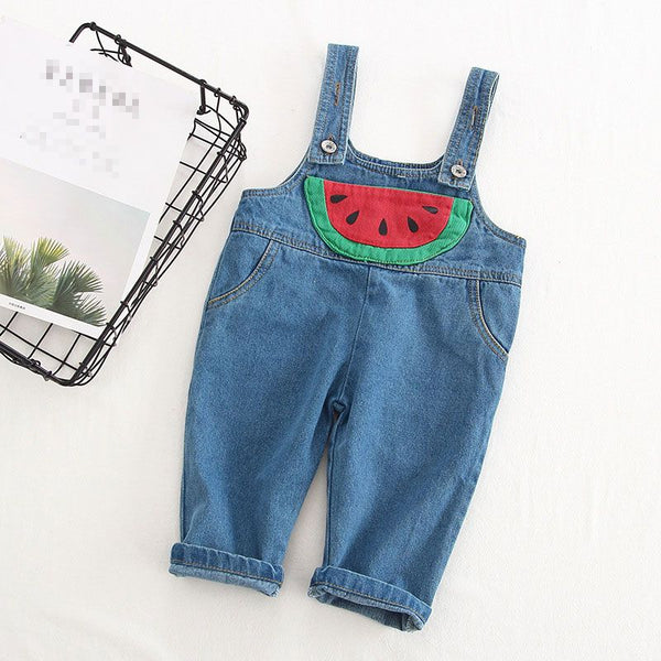 Kids Watermelon Design Cute Denim Overalls