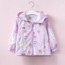 Cute Girls Cartoon Bunny Print Hooded Zipper Jackets