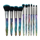Fashion Gradient Color Transparent Diamond Handle Cosmetic Brushes 10pcs/set