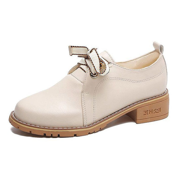 British Style Bowknot Decor Solid Color Chunky Heel Shoes