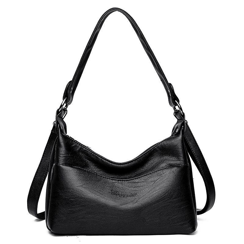 Double Zipper Design Elegant Women Plain PU Shoulder Bag