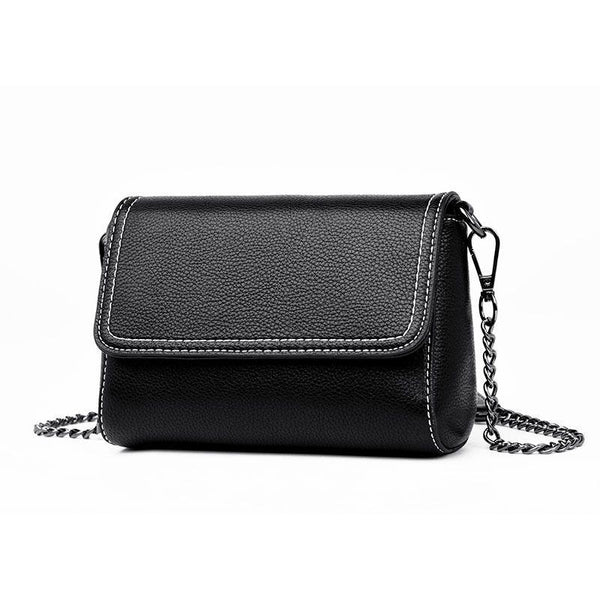 Casual Mini Size Plain Color PU Stitching Metal Chain Strap Flap Bag