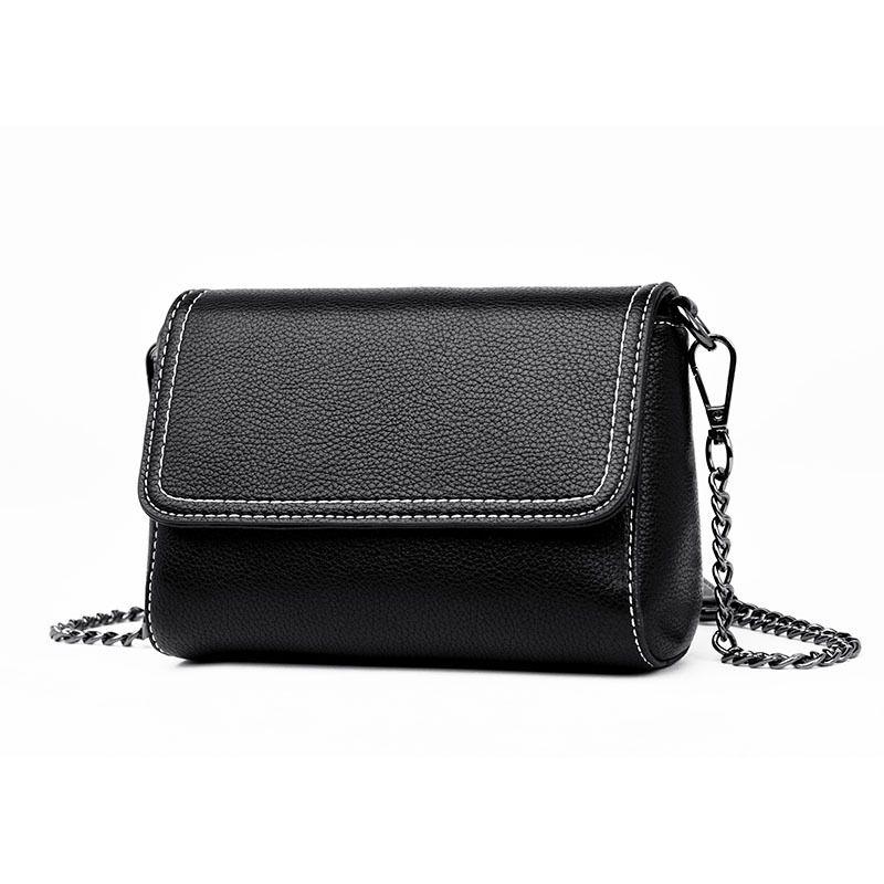 Casual Mini Size Plain Color PU Stitching Metal Chain Strap Flap Bag