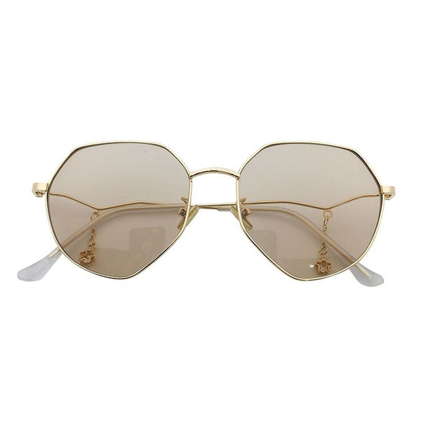 Creative Women Irregular Chain Decor Metal Frame Double Color Tinted Lenses Sunglasses