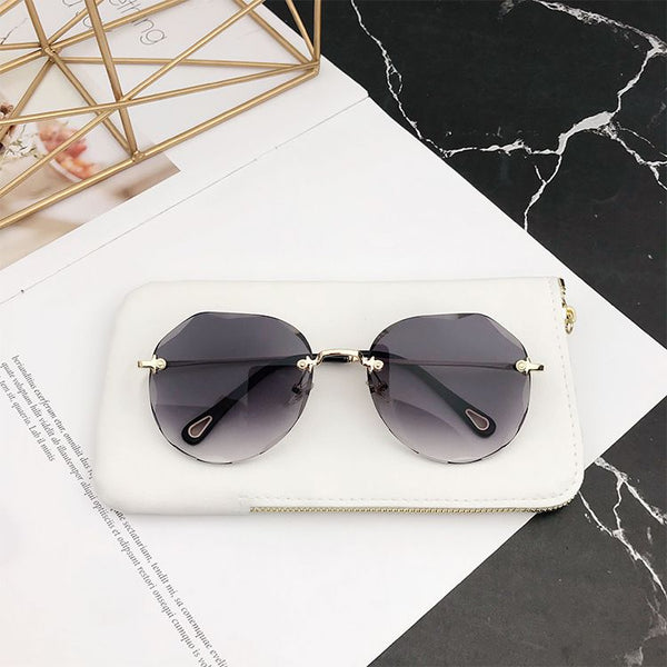 Creative Polygon Shape Rimless Design Women Irregular Sunglasses