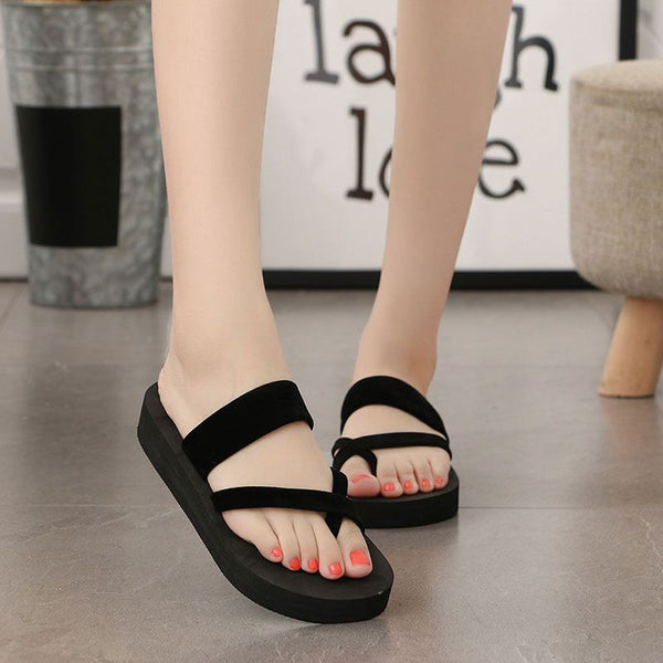 Hot Sale Women Solid Color Toe Ring Design Comfortable Flat Slippers Shoes
