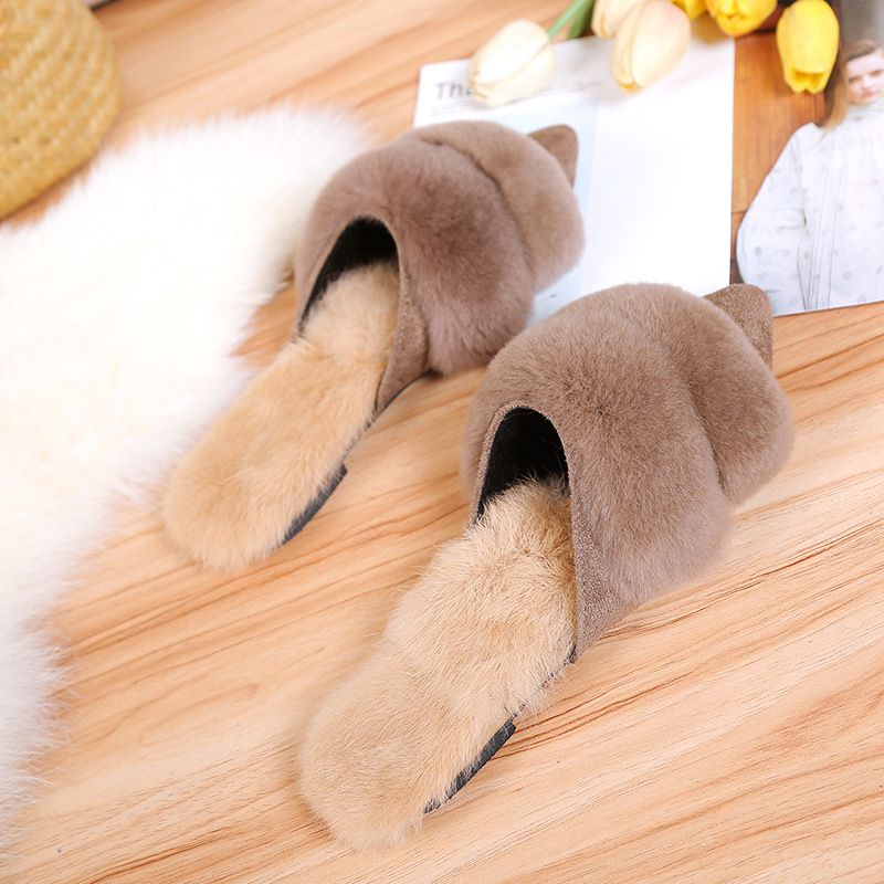 Autumn Women Fashion Imitation Fur Upper Pointed-toe Flat Slippers Shoes