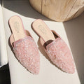 Women Fashion Sequins Decor Pointed-toe Outdoor Flat Mules Shoes