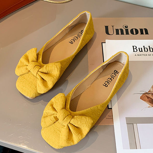 Cute Bowknot Pattern Design Women Square-toe Casual Shoes