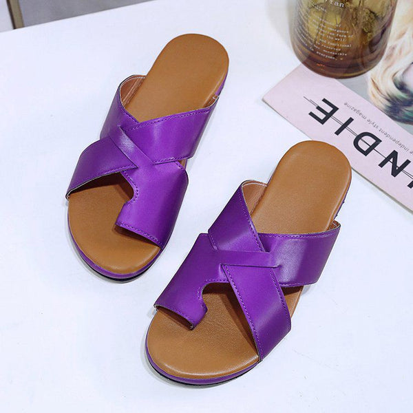 Hot Sale Women Toe Ring Design PU Upper Casual Outdoor Slippers Shoes