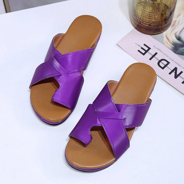 Hot Sale Women Toe Ring Design PU Upper Casual Outdoor Slippers Shoes