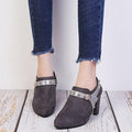 Women Fashion Rivet Decor Pointed-toe Antiskid Chunky Heel Shoes