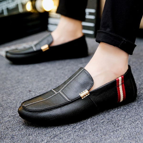 Autumn Men Fashion PU Upper Plaid Pattern Design Casual Flat Shoes
