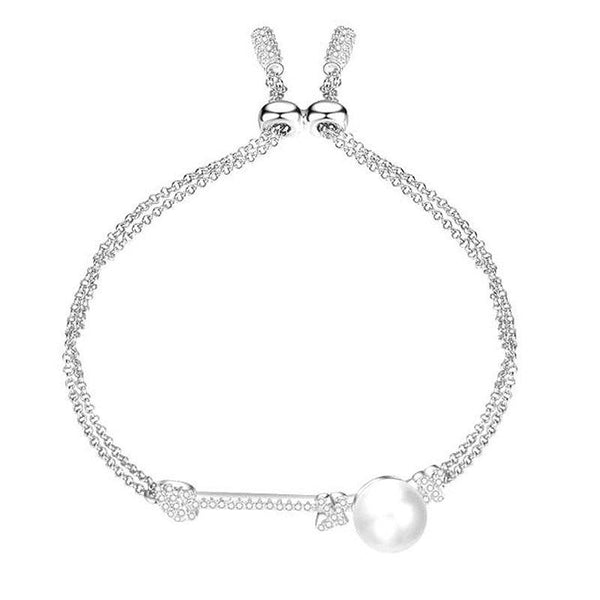 Elegant Women Fashion Imitation Pearl Decor Brass Chain Silver Color Bracelet