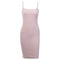 Fashion Simple Pink Color Rib-knit Pattern Metal Chain Strap Bodycon Dress