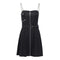 Women Gothic Black Color Unique Metal Strap Belted Zipper Dress