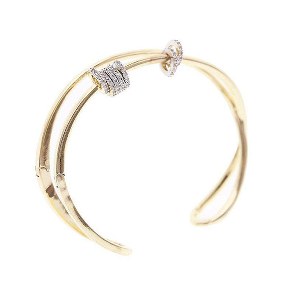 Lucky Spinning Zircon Ring Design Women Simple Double Lines Brass Bangle