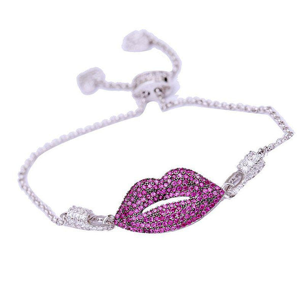 Creative Colored Zircon Decor Lip Pattern Brass Chain Bracelet