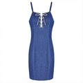 Women Sexy Hollow Lace-up Design Casual Mini Denim Strap Dress
