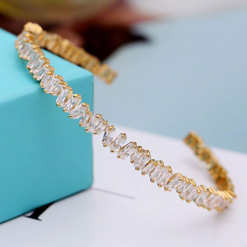 Exquisite Women Irregular Zircon Decor Fashion Brass Cuff Bangle