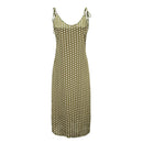 Elegant Women Vintage Polka Dot Printed Midi Green Slip Dress