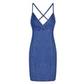 Women Sexy Backless Lace-up Bandage Design Halter Neck Denim Sundress