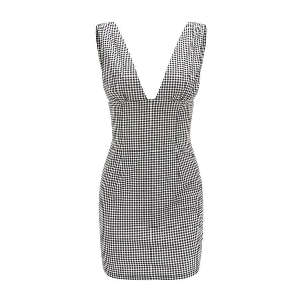 Classic Plaid Pattern Women V Neck Sleeveless Vacation Mini Dress